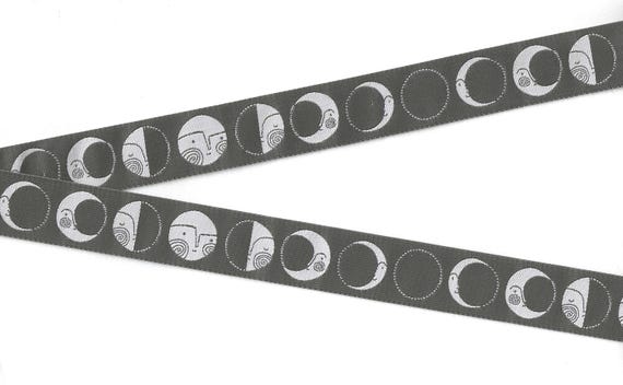HALLOWEEN E-10-A Jacquard Ribbon Poly Trim 7/8" wide (22mm) REVERSIBLE Moon Phases Cori Dantini