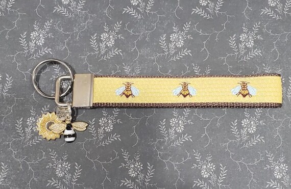 Jacquard Ribbon/Nylon Web 3/4" wide (20mm) Key Fobs, Honey Bees & Charms, Keychain, Wristlet, Zipper Pulls, Luggage Tags 5.5" long