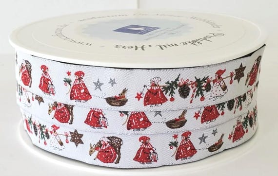 KERSTIN HESS Novelty Jacquard Ribbon Woven Trim 5/8" wide (16mm) From Germany "Winter Kids" Light Gray w/Children in Holiday Colors