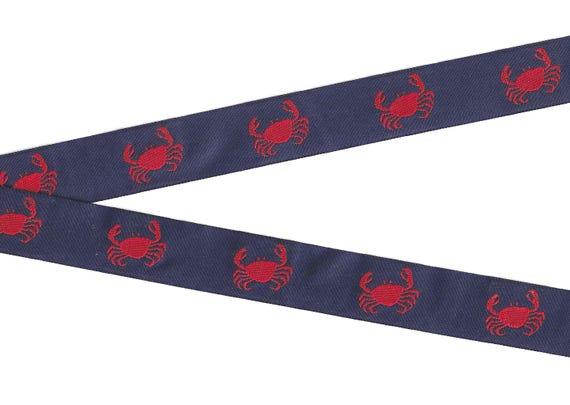 ANIMALS/Water E-02-B Jacquard Ribbon Poly Trim 7/8" wide (22mm) Navy w/Red Crabs