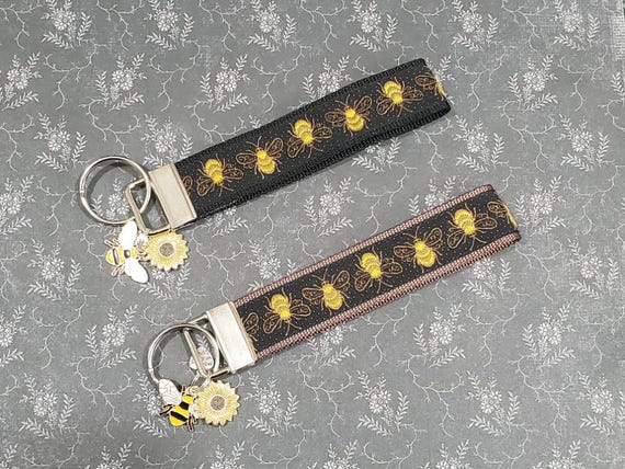 Jacquard Ribbon/Nylon Web 1" wide (25mm) Key Fobs BEES w/Charms, Keychain, Wristlet, Zipper Pulls, Luggage Tags 5.5" long