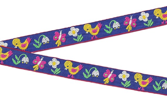 CHILDREN's E-12-A Jacquard Ribbon Cotton Trim 7/8" wide (22mm) VINTAGE Ducks, Butterflies & Flowers