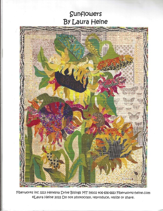 SUNFLOWERS Collage Pattern by Laura Heine of Fiberworks, Inc. Wall Hanging 33"w x 42"h (NEW) Pattern only
