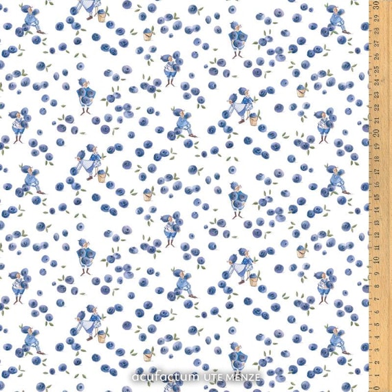 SILKE LEFFLER 100% Cotton Quilting Fabric, From Germany "Blueberry Gnomes"
