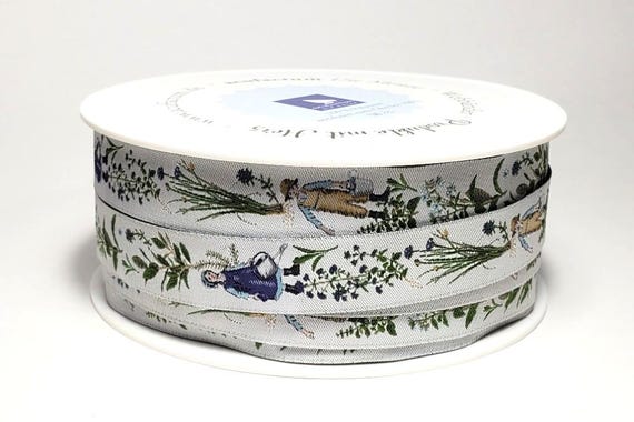 DANIELA DRESCHER Jacquard Ribbon Woven Trim 5/8" wide (16mm) From Germany, "Garden Love" White w/Children in the Garden