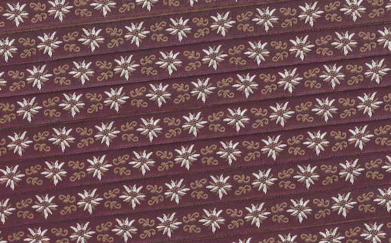 KAFKA C-03/03 Jacquard Ribbon Organic Cotton Trim 5/8" wide (16mm) Burgundy & White Edelweiss Flowers