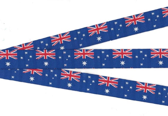 NOVELTY/Flags C-05-A Jacquard Ribbon Poly Trim, 5/8" Wide (16mm) "Union Jack" Australia Southern Cross/7-Pointed Commonwealth Star, Per Yard