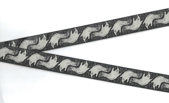 HALLOWEEN E-05-B Jacquard Ribbon Poly Trim 7/8" wide (22mm) Boo in Charcoal by Stacy Iest Hsu