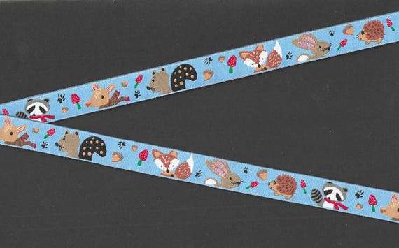 CHILDREN's C-15-J Jacquard Ribbon Poly Trim 5/8" Wide (16mm) From France, Blue Background w/Woodland Animals