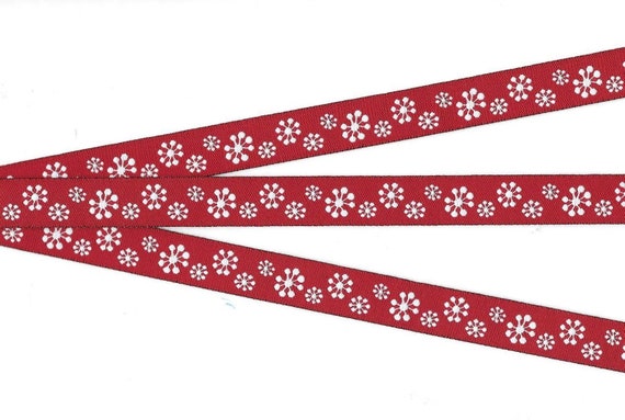 SNOWFLAKES C-09-A Jacquard Ribbon Poly Trim 5/8" wide (16mm) Red w/White Snowflakes