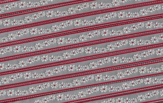 FLORAL A-09-F Jacquard Ribbon Poly Trim 7/16" wide, Gray w/White Daisies Red Borders Borders & Accents