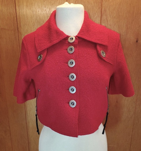 VINTAGE MILLARD FILLMORE Ladies Red 100% Boiled Wool Cropped Jacket Retro Steampunk Costume Theater New w/Tags Size M (8-10)