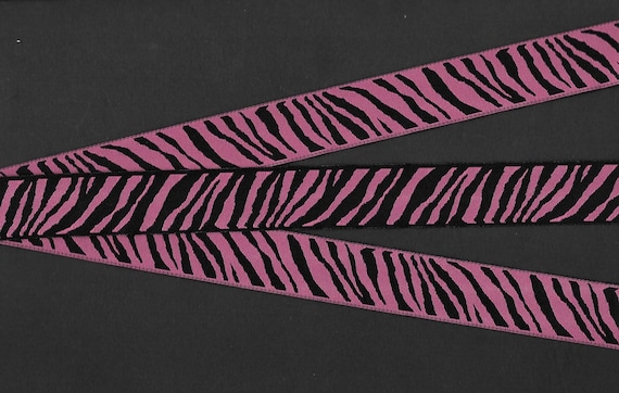 ANIMALS/PRINTS E-01-A Jacquard Ribbon Polyester Trim, 7/8" Wide (22mm) REVERSIBLE, Black & Fuchsia Pink Zebra Stripe Design, Priced Per Yard