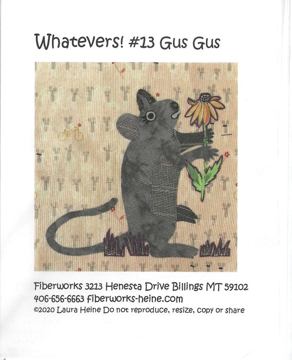 WHATEVERS! #13 Gus Gus Mouse Collage Pattern by Laura Heine of Fiberworks, Inc. (8" Block) NEW, Pattern only