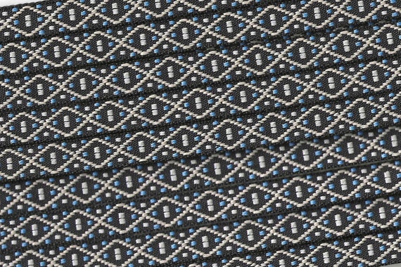 NATIVE AMERICAN A-11-A Jacquard Ribbon Polyester Trim 7/16" wide (12mm) Black w/White, Blue & Beige Diamond Dot Design