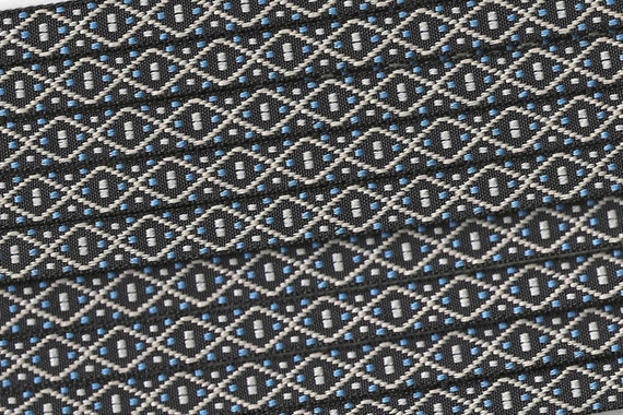 NATIVE AMERICAN A-11-A Jacquard Ribbon Polyester Trim 7/16" wide (12mm) Black w/White, Blue & Beige Diamond Dot Design