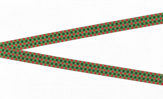 HOLIDAY B-21-A Jacquard Ribbon Poly Trim 1/2" wide (13mm) Douglas Paquette "Holiday Plaid" Red & Green Checkerboard Design