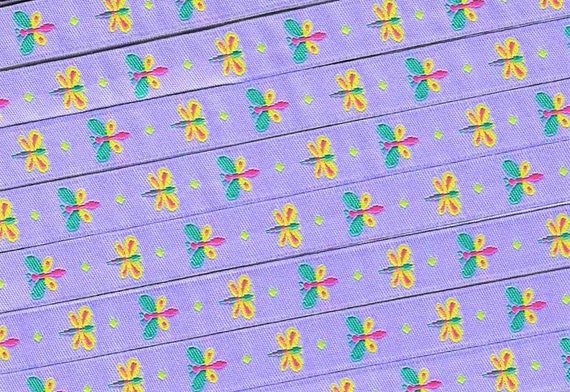 INSECTS B-01-A Jacquard Ribbon Poly Trim 1/2" wide (13mm) Lilac w/Dragonflies & Butterflies