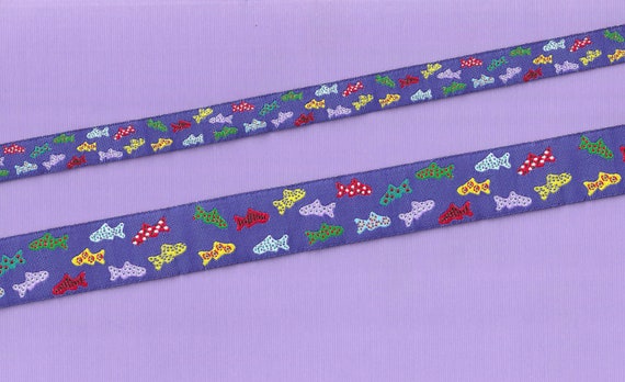 ANIMALS/Water 12-A Jacquard Ribbon Poly Trim, "Here Fishy-Fishy!" Blue Background w/Bright Colors & Patterned Fish, Choose Width/Length