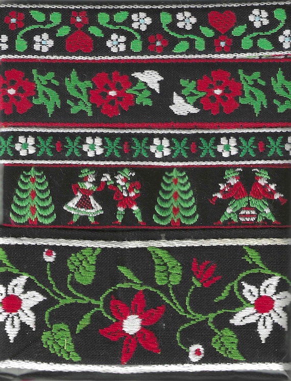 RIBBON PAK-116 Jacquard Cotton Ribbon (5yds) 1yd each of 5 Vintage Holiday Christmas Trims