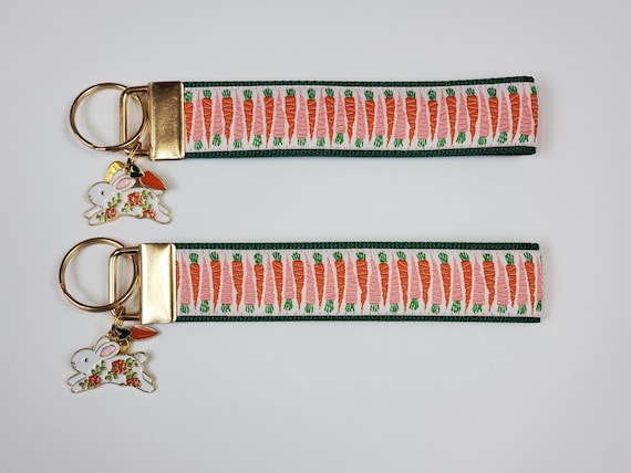 NOVELTY CARROTS & RABBIT Jacquard Ribbon/Nylon Web 1" wide (25mm) Key Fobs, Keychain, Key Wristlet, Luggage Tags, 5.5" long