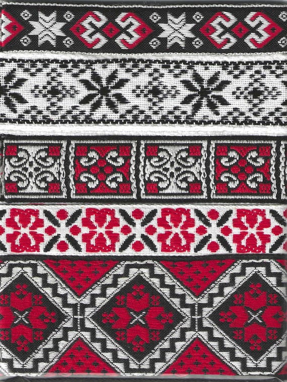 RIBBON PAK-119 Jacquard Cotton Ribbon (5yds) 1yd each of 5 Vintage Snowflake Trims