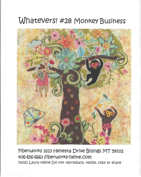 WHATEVERS! #28 Monkey Business Collage Pattern by Laura Heine of Fiberworks, Inc. (8" Block) NEW, Pattern only