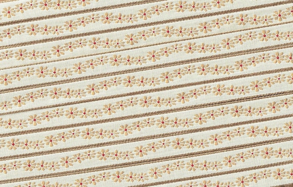 FLORAL A-09-D Jacquard Ribbon Poly Trim 3/8" wide (9mm) Made in France, Cream w/Beige Daisies