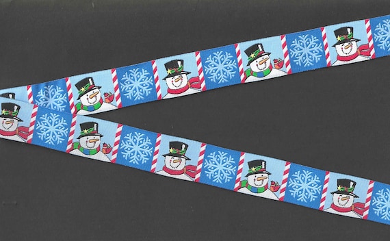 SNOWMEN E-04-A Jacquard Ribbon Poly Trim 7/8" wide (22mm) Snowmen & Snowflakes