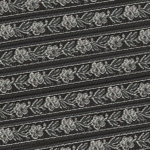 Nastro jacquard FLORAL B-12-J in poliestere, larghezza 9/16" (14 mm), prodotto in Francia, nero con fiori, foglie e viticci grigi variegati