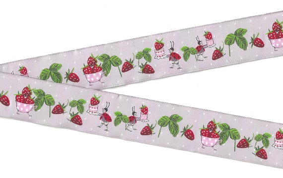 SOPHIA DRESCHER Jacquard Ribbon Poly Trim 1-5/16" wide (30mm) Germany "Strawberry Summer"
