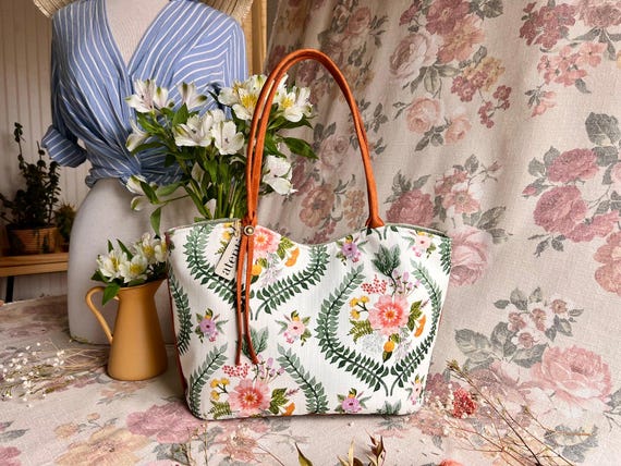 ATENTI Handmade Bags "FLORENCE" Floral Pattern Bag, Needle Arts Organizer Bag and Grand Accessory Pouch 2pc Set, USA Made