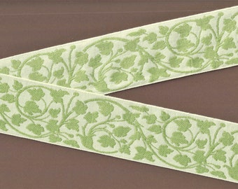 BLUMEN L-11-A Jacquard Band Poly Trim 2-3 / 16 "breit (54 mm) VINTAGE Elfenbein mit hellgrünen Reben / Blättern