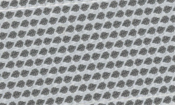 KAFKA A-01/19 Jacquard Ribbon Organic Cotton Trim 7/16" wide (10mm) Lt Gray Background w/Gray Leaves & Dark Gray Veins