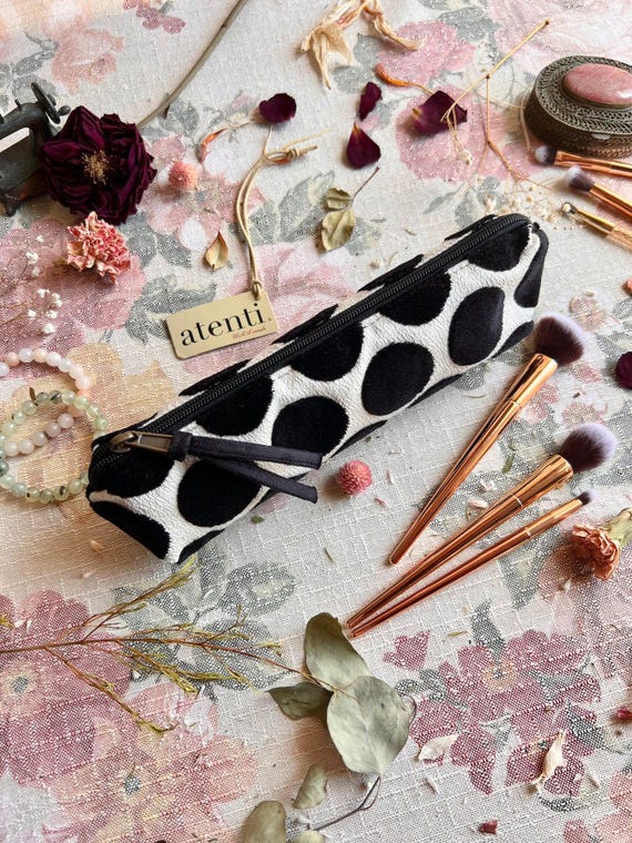 ATENTI Handmade Bags "Spot On Night" Tapestry Black Velvet Polka Dots, Tool Pouch, Organizer, Needle Arts/Knitting Pouch, Cosmetics USA Made