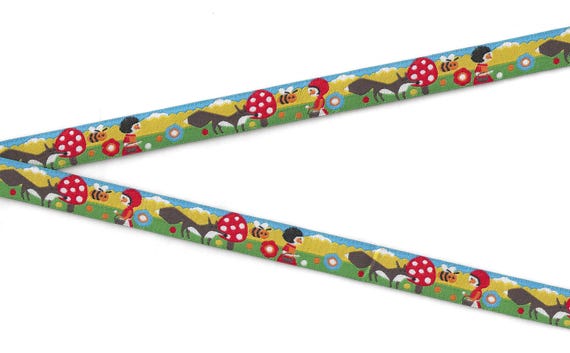 CHILDREN's Fairy Tales C-16-D Jacquard Ribbon Poly Trim 5/8" wide (16mm) From Germany, Little Red Riding Hood & The Wolf