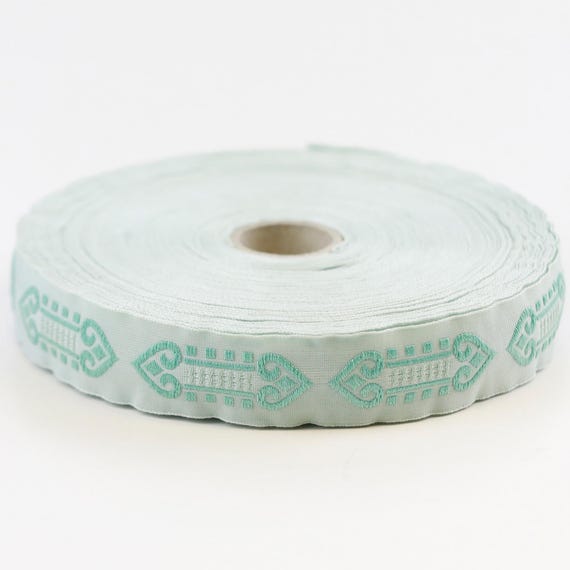 KAFKA D-14/24 Jacquard Ribbon Organic Cotton Trim 13/16" wide (20mm) Aqua w/"Double Hearts"