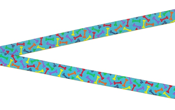 NOVELTY/Dogs C-01-B Jacquard Ribbon Poly Trim 5/8" wide (16mm) Turquoise Multi-Colored Dog Bones