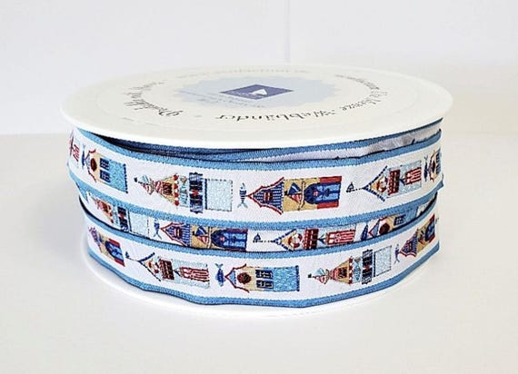 KERSTIN HESS Novelty Jacquard Ribbon Trim 5/8" wide (16mm) Germany "Fishing Village"