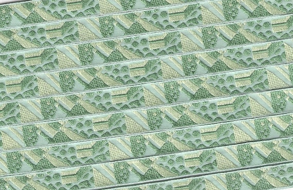 KAFKA A-13/02 Jacquard Ribbon Organic Cotton Woven Trim 3/8" wide (9mm) Abstract in Greens