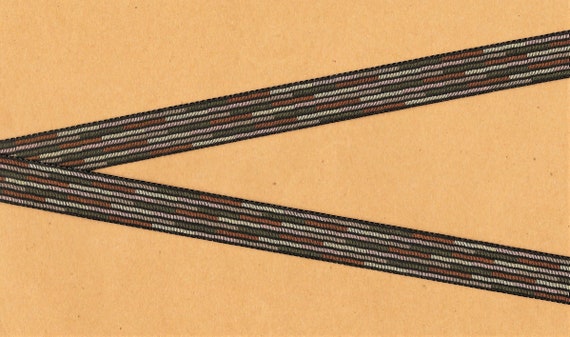 GEOMETRIC D-24-C Jacquard Ribbon Poly Trim, 3/4" Wide (20mm) From SWITZERLAND Olive Green, Copper, Khaki, Pale Pink & Tan, Per Yard