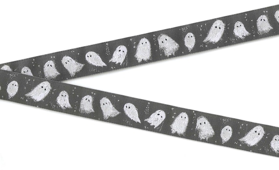 HALLOWEEN E-07-A Jacquard Ribbon Poly Trim 7/8" wide (22mm) Ghosts by Katarina Roccella