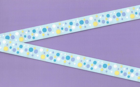 POLKA DOTS D-03-A Jacquard Ribbon Poly Trim 3/4" Wide (20mm) "Pastel Bubbles" Aqua w/White, Lilac, Yellow, Blue & Teal Polka Dots, Per Yard