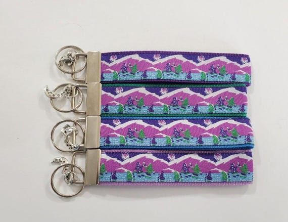 NATIVE AMERICAN Jacquard Ribbon/Nylon Web 1" wide (25mm) Key Fobs, Arctic Celebration w/Charms, Keychain Key Wristlet Luggage Tags 5.5" long