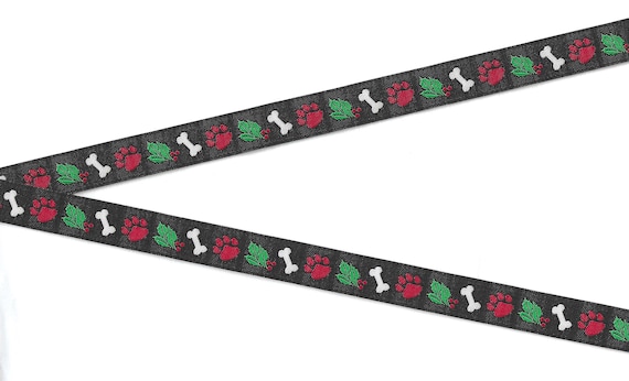 HOLIDAY B-25-A Jacquard Ribbon Poly Trim 1/2" wide (13mm) Douglas Paquette Christmas Paws & Bones