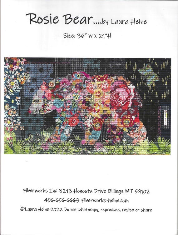 ROSIE BEAR Collage Pattern by Laura Heine of Fiberworks, Inc. Wall Hanging 36"w x 21"h (NEW) Pattern only