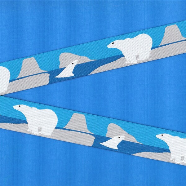 ANIMALS/Water E-20-C Jacquard Ribbon Poly Trim 7/8" Wide (22mm) Blue Background White Polar Bears, SALE Discontinued Design