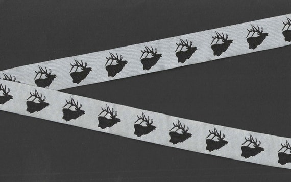 ANIMALS/Wildlife E-11-A Jacquard Ribbon Polyester Trim 7/8" wide (22mm) Gray Background w/Black Elk Head Silhouette