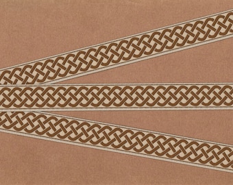Nastro jacquard GEOMETRIC D-23-B in poliestere, larghezza 3/4" (20 mm), beige con corda celtica marrone