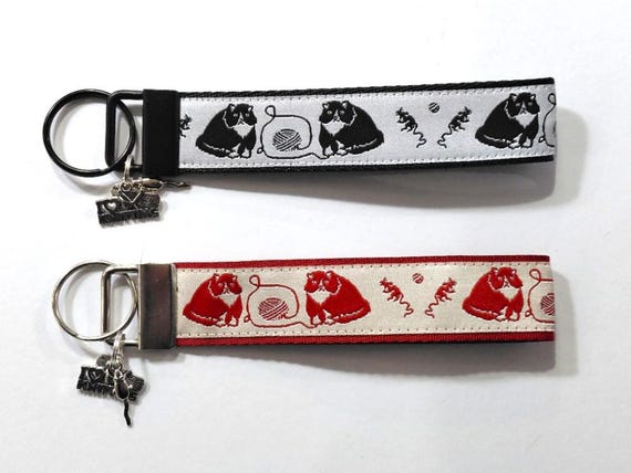 CATS Jacquard Ribbon/Nylon Web 1" wide (25mm) 5.5" long Key Fob/Wristlet & Charms